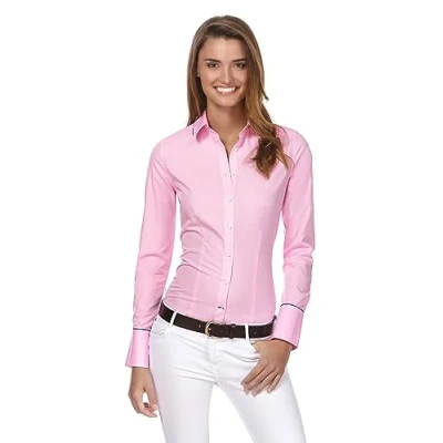 Immagine di Vincenzo Boretti Camicia Blusa Donna Elegante, Taglio Abbastanza Aderente, Manica Lunga, in Tinta Unita, Facile da Stirare, Collo Classico Fucsia Scuro 46