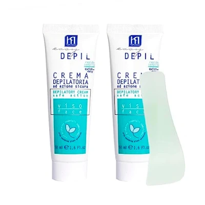 Immagine di Easy Depil KIT 2 PEZZI CREMA DEPILATORIA VISO (Baffetti, Peli Guance, Mento, Sopracciglia) da 50 ml. Rapida e facile usare, efficace, sicura. Con Proteine Vegetali Addolcenti. Profumo gradevole.