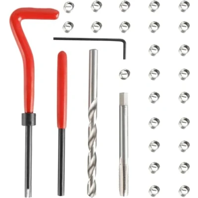 Immagine di FreeTec Set di attrezzi per riparazione filettatura M6 x 1 mm, filetti riportati Helicoil, 30 pezzi