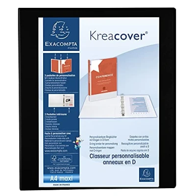 Immagine di Exacompta 51846BE 1 Raccoglitore Personalizzabile Kreacover 4 Anelli a D 25 mm Copertina Foderata PP con Tasca Fronte/Dorso/Retro Dorso 47 F.to Esterno 27.7x32 cm per A4 Maxi Nero