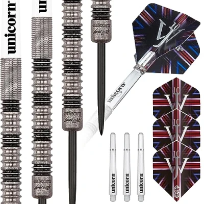 Immagine di Unicorn 90% Tung 23g, James Wade, Premier, Set Freccette 90/70% tungsteno, Acciaio e Punta Morbida, da 18 g a 24 Unisex, Argento/Giallo, 23
