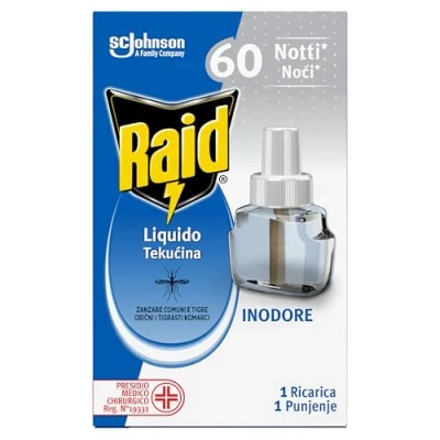 Immagine di Raid Liquido Elettrico Antizanzare Comuni e Tigre, Ricarica, Inodore, 1 Confezione da 36ml, 60 Notti