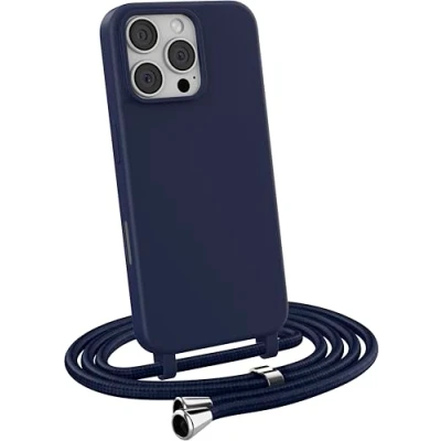 Immagine di MyGadget Cover per iPhone 15 Pro Max Custodia con Corda Case Cordino Opaca Antiurto/Bumper Laccio/Tracolla Practical Stylish Collo Blu scuro