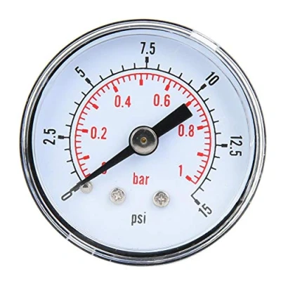 Immagine di Manometro meccanico, 1/8 di pollice BSPT assiale per aria, olio e acqua(0 15psi,0 1bar)