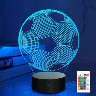 Immagine di MOUJUCHI Luce notturna a forma di pallone da calcio, illusione 3D, 16 colori che cambiano con telecomando, regalo ideale per bambini e ragazzi
