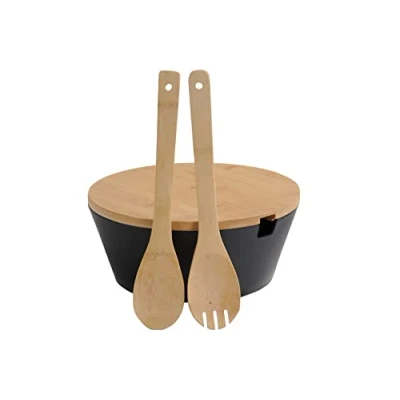 Immagine di Kesper Ciotola per frutta e insalata con posate, materiale: plastica, bambù, dimensioni: Ø 26 cm, altezza: 11 colore: nero, marrone 92524