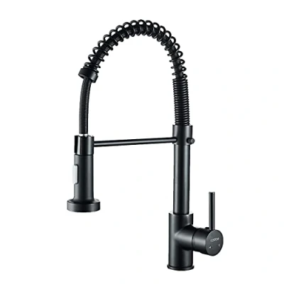 Immagine di rubinetto da cucina con spruzzatore estraibile, a collo d&#039;oca ad arco alto, miscelatore in acciaio inossidabile monocomando (nero), KC05T023