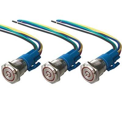 Immagine di QitinDasen 3Pcs Premium 12V / 24V 5A Interruttore a Pulsante Autobloccante, 19mm in Metallo con LED Rosso, Avviamento Auto Acciaio Inossidabile impermeabile