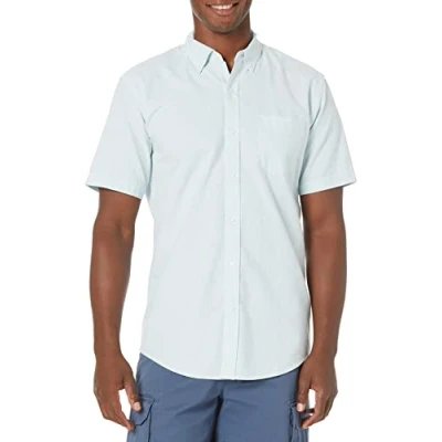 Immagine di Amazon Essentials Camicia Oxford con Tasca a Maniche Corte vestibilità Regolare Uomo, Blu Righe, XL