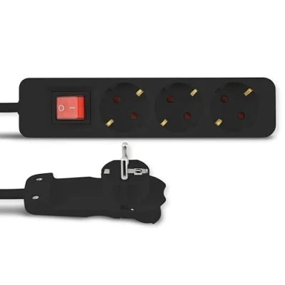 Immagine di REV 0012326514 Multipresa con interruttore 3 scomparti Nero Schuko 1 pz.