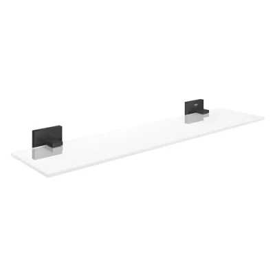 Immagine di Ripiano in vetro GROHE Start Cube QuickFix con supporti nero opaco (vetro e metallo, montaggio a parete, fissaggio nascosto, viti tasselli inclusi), misura 530 mm, colla rapida, 411092430