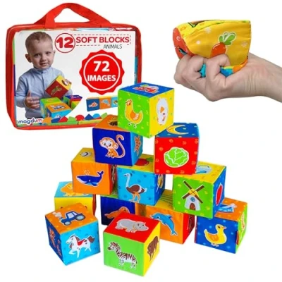 Immagine di MACIK 12 Cubi in stoffa morbidi Fattoria + ZOO Mare Giochi Giocattoli neonato per 3 6 mesi Mattoncini bambino 1 anno fino a 18 soffici