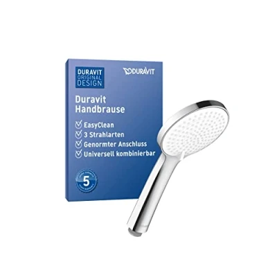 Immagine di Duravit Universal Doccetta a mano, doccia con 3 tipi di getto (Rain, Intense Rain, Soft Rain), mano rotonda (Ø 110 mm), per facile da pulire, Cromo/Bianco