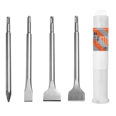 Immagine di HPMAISON Scalpelli SDS Plus 4 Pezzi, Scalpello Spatola, Gambo Rotondo 25cm Scalpello, Piatto a Punta per Alcestruzzo, Mattoni, Muratura