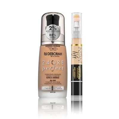 Immagine di Deborah Milano Set Make up Fondotinta Liquido 24 Ore Perfect, SPF 20, N.01 Fair, con Acido Ialuronico, 30ml e Correttore Instant Lift, N.2.1 Light, Effetto Illuminate Antirughe, 4.2gr