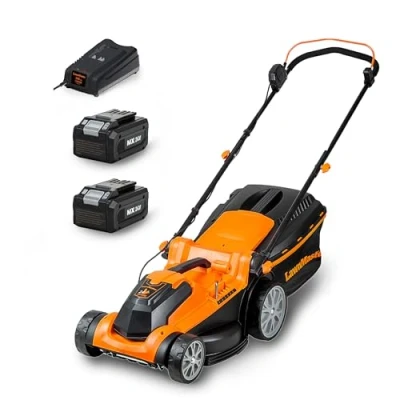 Immagine di LawnMaster CLMF2437G Tagliaerba Senza Filo 24V Max 2x4.0Ah Batteria, 37cm Fino a 300m², Altezza di Taglio 6 Livelli 22 72mm, Capacità Raccolta 40L