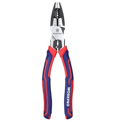 Immagine di WORKPRO Pinza Combinata 5 in 1 con Spelafili/Crimpatrice/Taglierina/Chiave Inglese/Pinza Universale da 209mm per Filo 16 12 AWG (1,3 2,0mm), Utensili Manuali Multiuso Cr V Elettricisti