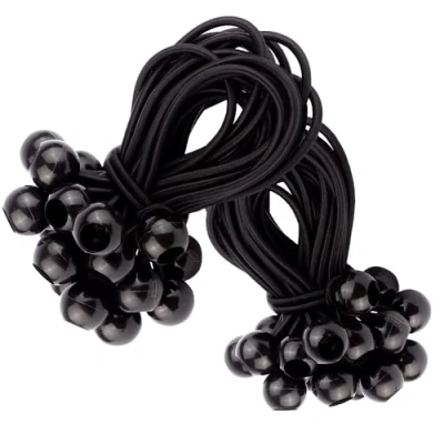 Immagine di 50 Elastici con Sfera per Teloni, Striscioni, Rimorchi, Tende, ecc. Tenditori Piccoli in Gomma Universale Nero Cavo Elastico Fissaggio