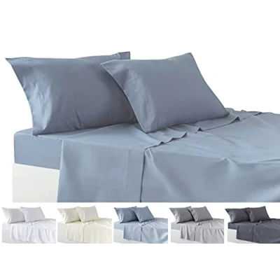 Immagine di Todocama Set di lenzuola da 4 pezzi, lenzuolo con angoli elasticizzati sopra due federe 50 x 80 cm. (Letto 135 135x190/200 cm, grigio blu)