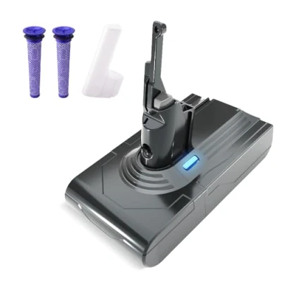 Immagine di Batteria di ricambio per Dyson V8 SV10,Batteria Li ION compatibile con Absolute Fluffy Animal SV10, STANEW 2 filtri [Li 21.6v 4500mAh]