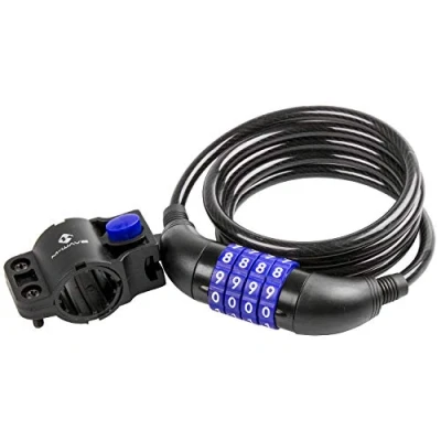 Immagine di Autom. Spiralcablelock with 4 Digits, Free Code, 1500 X 8 Mm, Clip On Bracket Suitable for Diam. 25.4 30.4 Mm Plus 1Pc Rubber Inlay To Minimize The By 8.0 Dark Smoke, 4.5 Wire