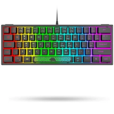 Immagine di LexonElec K61 60% Compact Nero Tastiera Da Gaming Con Meccanica Sentire, 62 Tasti UK Layout QWERTY RGB Retroilluminata USB Cablata 19 Anti ghosting Ergonomico Per PC/Mac/Laptop/Computer