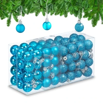 Immagine di Relaxdays Palline di Natale, Set da 96 Palle Opache, Lucide, Glitter, HxD: 4x3 cm, Addobbi Albero Natalizi, Blu Petrolio