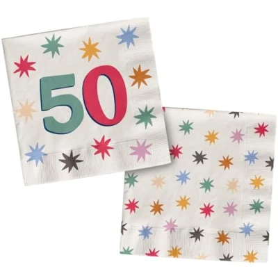 Immagine di Folat Decorazione bianca con stelle colorate Tovaglioli 50 Starburst 33 x cm 20 pezzi Stoviglie allegre e per feste di compleanno bambini adulti, Multicolore, 26878
