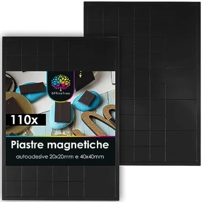 Immagine di OfficeTree 110 Piastrine Magnetiche autoadesive 100 pezzi 20x20mm, 10 40x40mm per un’applicazione duratura di foto e poster nero