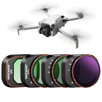 Immagine di Neewer Set di filtri ND variabili compatibili con DJI Mini 4 Pro, confezione da ND2 ND32 (1 5 stop)/ND64 ND512 (6 9 stop) Limited VND/CPL/UV, vetro ottico HD multistrato/telaio in alluminio