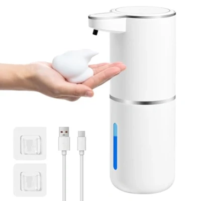 Immagine di Gaethra Dispenser Sapone Bagno, 380ml Automatico, Dosatore Cucina Automatico con Sensore di Movimento Infrarossi, Usb Ricaricabile, Impermeabile IPX5 (Bianco, Tipo schiuma)