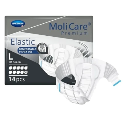 Immagine di MoliCare Premium Elastic: pannoloni mutandina per incontinenza severa, donne e uomini; 10 gocce, taglia L, circonferenza vita 115 145 centimeters, 56 pezzi
