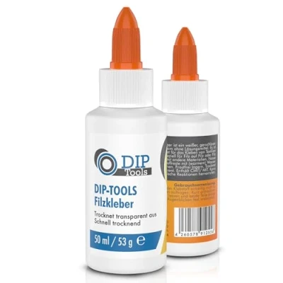 Immagine di DIP Tools colla per tessuti, lavabile in lavatrice, 50 ml, poliestere, jeans, super extra forte, trasparente e impermeabile, senza residui, inodore solventi