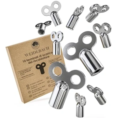 Immagine di 10x WEIDEBACH® chiavi di spurgo per radiatori, adatta a tutti i radiatori chiave della valvola del radiatore, ROBUSTA E STABILE, riduce rumori, radiatore