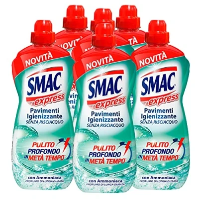 Immagine di Smac Express Pavimenti Igienizzante, Detergente Multisuperficie con Ammoniaca, Azione Pulente Senza Risciacquo, 1000 ml x 6 Pezzi