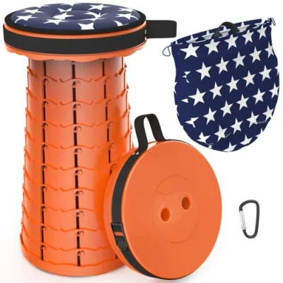Immagine di LOCYOP Sgabello Pieghevole Portatile Con Cuscino, Da Campeggio Telescopico Regolabile Borsa Trasporto Per Escursionismo Carico Massimo 200 Kg (arancione)