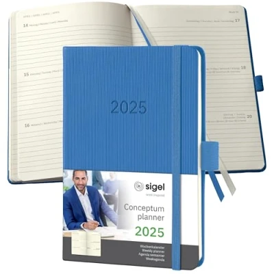 Immagine di SIGEL C2569 Conceptum Agenda settimanale 2025, circa A6, blu, copertina rigida, 2 pagine = 1 settimana, 176