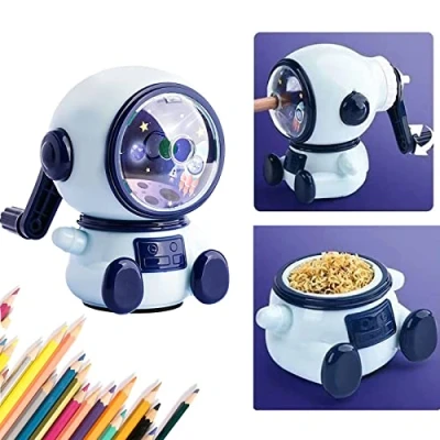 Immagine di Temperamatite, temperamatite manuale, con manovella, contenitore per bambini, ufficio aula e casa astronauta (regolabile in tre marce)..