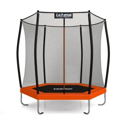 Immagine di LEJUMP Trampolino Elastico da Giardino Ø 235cm, Certificato TÜV Süd GS, Trampolini Elastici per Bambini con Scale e Reti di Sicurezza, Tappeto Adulti (Arancio, 235cm)