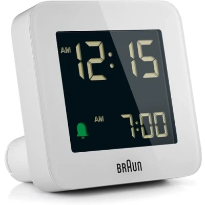 Immagine di Braun Orologio Sveglia Digitale Funzione Snooze, Display LCD Negativo, Quick Set, Suono Beep con crescendo, in Bianco, modello BC09W.
