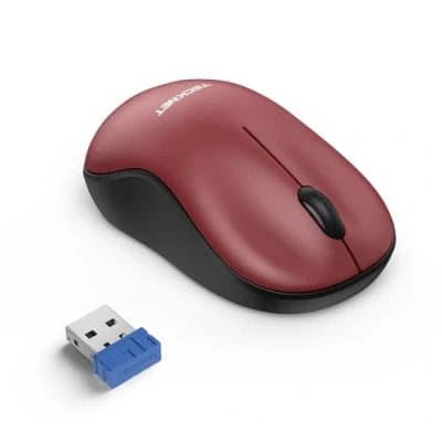 Immagine di TECKNET mouse wireless per laptop, mini USB da 2,4 GHz, 1200 DPI, piccolo, portatile, senza fili, compatibile con PC, Mac e Linux, 18 mesi di durata della batteria (rosso)