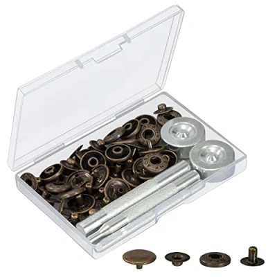 Immagine di Bottoni a Pressione 12 Set Metallo Automatici per Abbigliamento con 4 Strumenti di Fissaggio Borse, Jeans, Vestiti, Tessuto, Artigianato in Pelle 15mm (Bronzo)