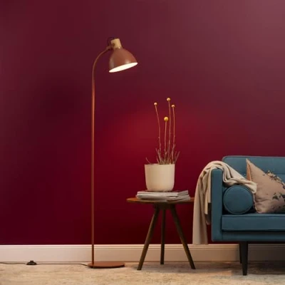 Immagine di Lightbox Lampada da lettura 1,5 m di altezza terra scandinava con testa orientabile e pratico interruttore a pedale attacco E27 in metallo/legno caucciù rosso/marrone chiaro
