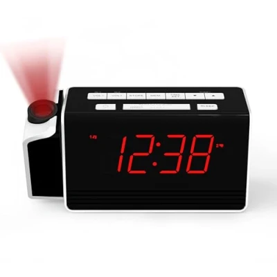 Immagine di iTOMA Sveglia con proiezione per camera da letto proiettore ruotabile a 180, radio FM, display LED rossi, dimmer luminosità 4 livelli, doppia sveglia, snooze, 12/24 ore CKS512U