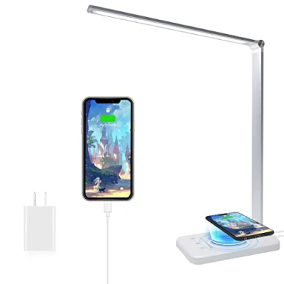 Immagine di Lampada da Scrivania LED con ricarica Wireless, tavolo Luce Dimmerabile,10 livelli di luminosità 5 modalità illuminazione, porta USB, Touch Control Pieghevole