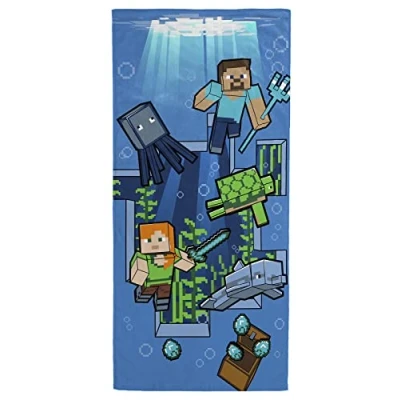 Immagine di Jay Franco Minecraft Avventura Sott&#039;Acqua 71 cm x 147 Asciugamano da Spiaggia in 100% Cotone/Telo Mare