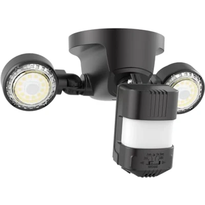 Immagine di SANSI Luci di sicurezza a LED da 15 W, sensore movimento per esterni, 2000 lm, 5000 K, IP65, impermeabile, regolabile, doppia testa, proiettore con PIR, angolo rilevamento 180,