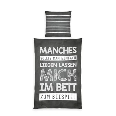Immagine di Herding SCRITTE Set di Biancheria da Letto Reversibile, Federa 80 x cm, Copripiumino 135 200 Cotone Renforcé, Grigio/Bianco