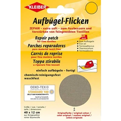 Immagine di Kleiber Toppa termoadesiva per riparazioni di Tessuti a Maglia fine, 40 cm x 12 cm, Marrone Chiaro, Cotone,
