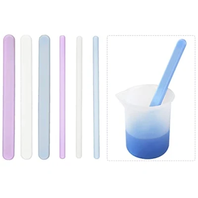 Immagine di iSuperb 6 pezzi Stick di Agitazione in Silicone Flat Agitatore Bastoncini per Mescolare Round Stirring Mixing Rods Resina Epossidica Stir Bar (6 sticks)